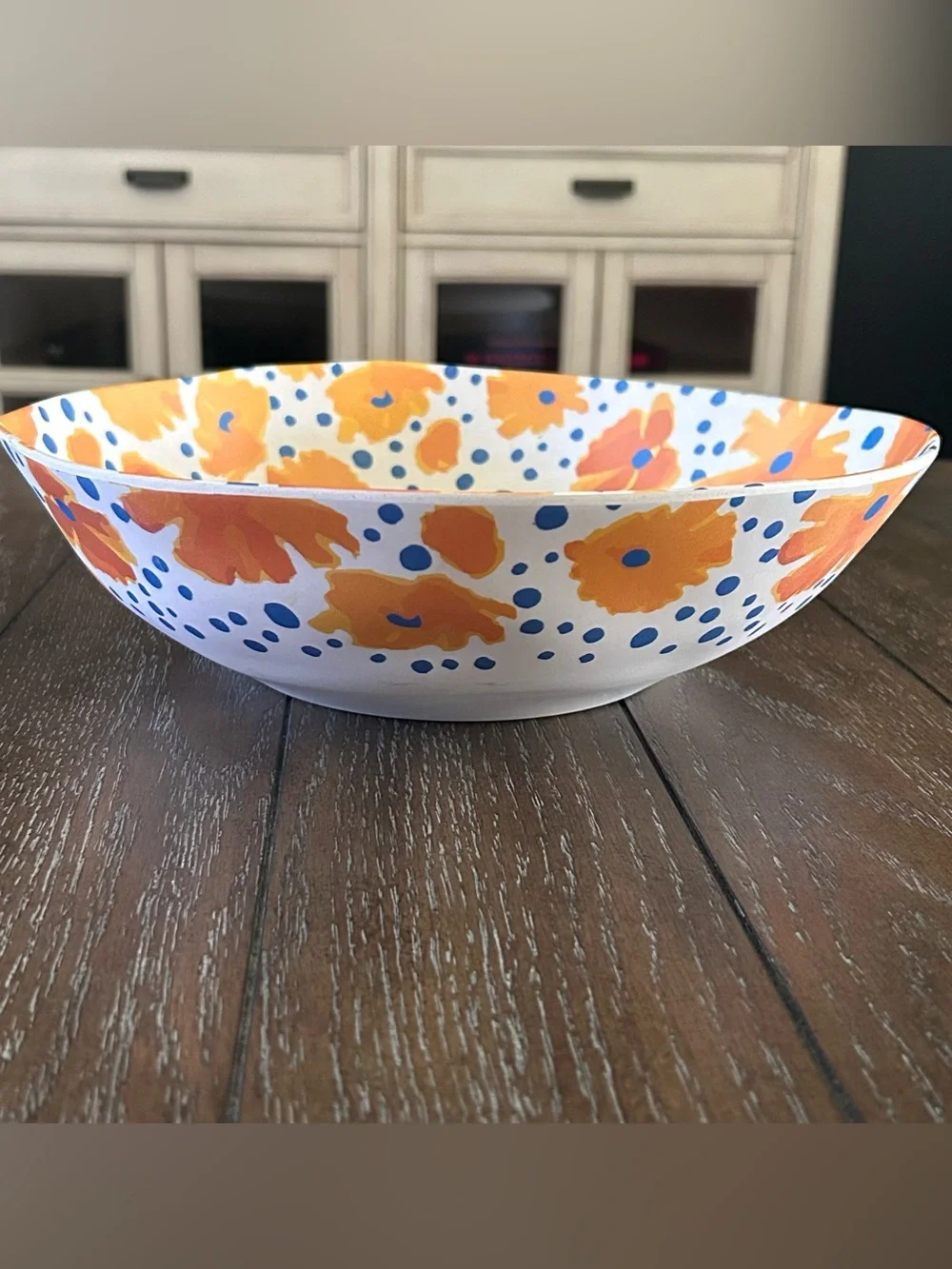 Vera for Anthropologie Orange and Blue Floral Bamboo Bowl